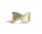 14K TWO TONE DIAMOND CROSSOVER BAND RING