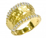 14K GREEN GOLD WIDE HAMMERED BAND WITH DIAMONDS
