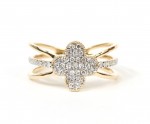 14K YELLOW GOLD DIAMOND CLOVER CROSSOVER RING