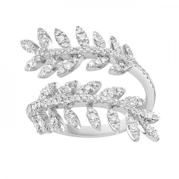 18K WHITE GOLD DIAMOND BYPASS LEAF RING