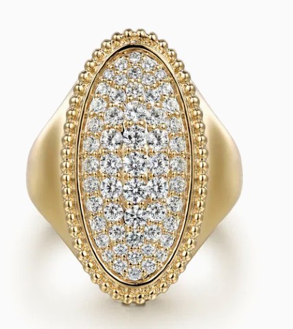 14K YELLOW GOLD OVAL .99CTW DIAMOND SIGNET RING
