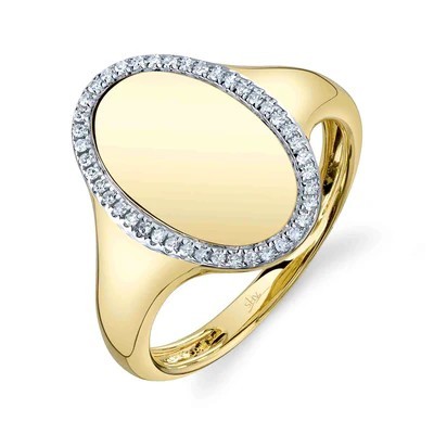 14K YELLOW GOLD DIAMOND OVAL SIGNET RING