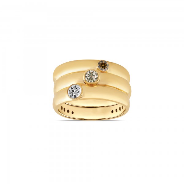 10K YELLOW GOLD DIAMOND BAND TRIO WITH BROWN DIAMONDS