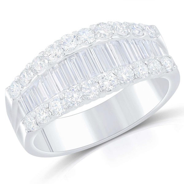 14K WHITE GOLD BAGUETTE AND ROUND DIAMOND WIDE BAND