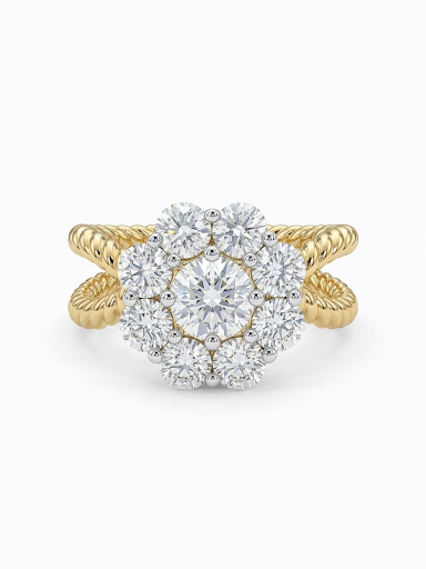 14K YELLOW AND WHITE GOLD DIAMOND CLUSTER RING