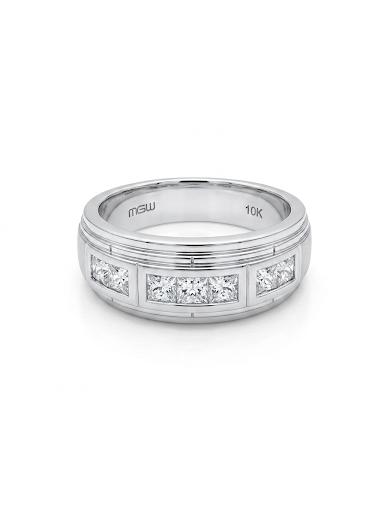 GENTLEMAN'S 10K WHITE GOLD DIAMOND RING