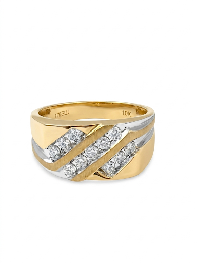 GENTLEMAN'S 10K YELLOW GOLD 3 ROW DIAMOND RING
