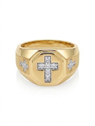 GENTLEMAN'S 10K YELLOW GOLD DIAMOND CROSS RING