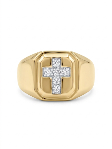 GENTLEMAN'S 10K YELLOW GOLD DIAMOND CROSS RING