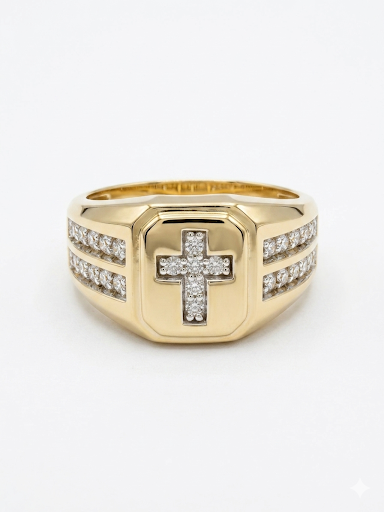 GENTLEMAN'S 10K YELLOW GOLD DIAMOND CROSS RING