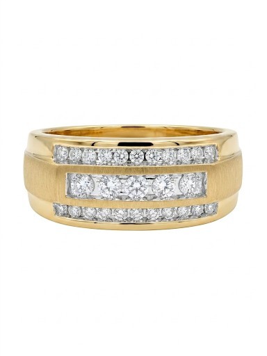 GENTLEMAN'S 10K YELLOW GOLD TRIPLE ROW DIAMOND RING