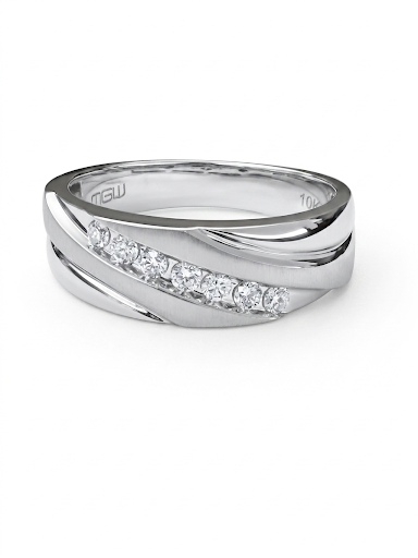 GENTLEMAN'S 10K WHITE GOLD 7 STONE DIAMOND RING