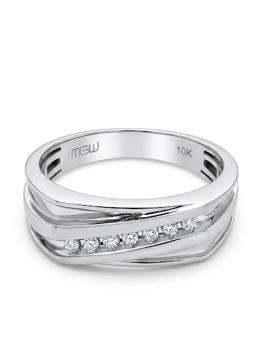 GENTLEMAN'S 10K WHITE GOLD LIGHTWEIGHT DIAMOND RING