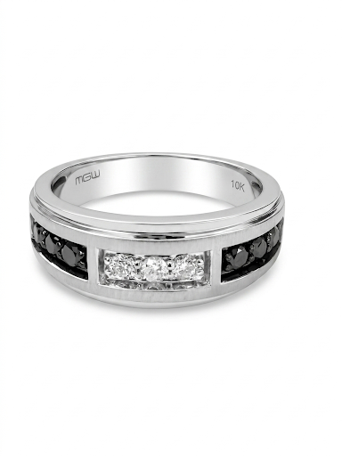 GENTLEMAN'S 10K WHITE GOLD BLACK AND WHITE  DIAMOND  RING
