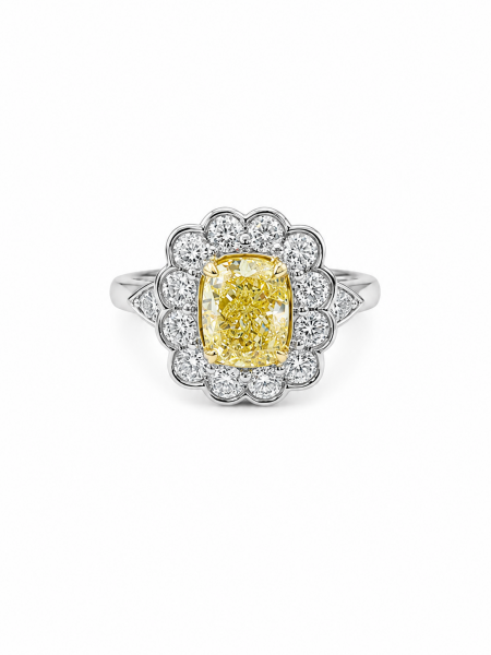PLATINUM FANCY YELLOW DIAMOND HALO RING