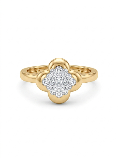 14K YELLOW GOLD DIAMOND CLOVER RING