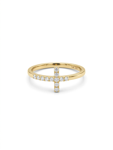 14K YELLOW GOLD DIAMOND CROSS RING