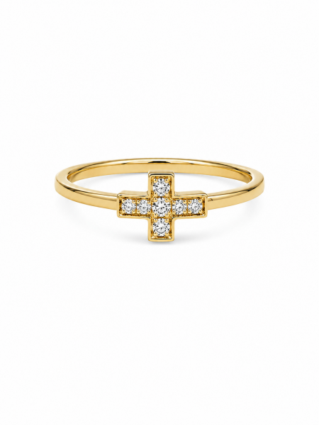 14K YELLOW GOLD DIAMOND CROSS RING