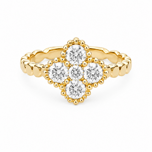 14K YELLOW GOLD DIAMOND CLOVER RING