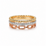 14K TRI COLOR TRIPLE STACK DIAMOND BAND