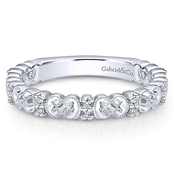 14K White Gold  .14Ctw Diamond Ornate Millgrain Band