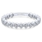 14K White Gold Diamond Geometric Stackable Band With Milgrain Edges