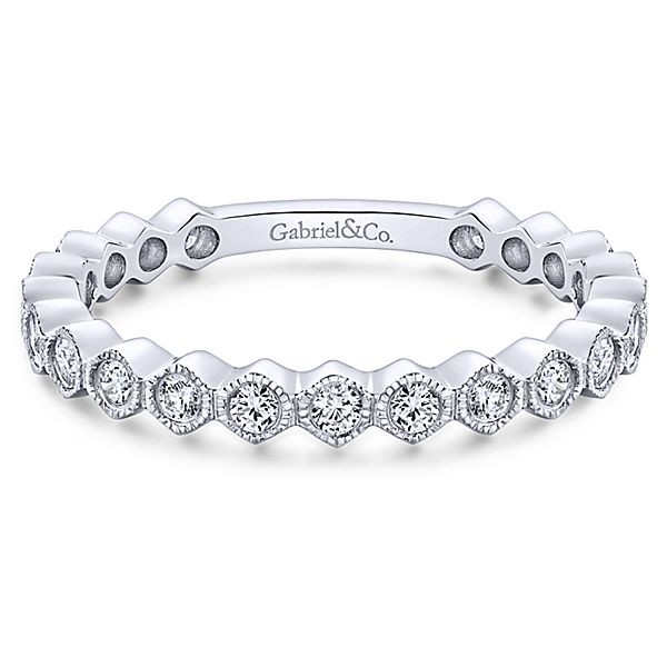 14K White Gold Diamond Geometric Stackable Band With Milgrain Edges