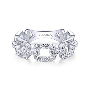 14K  White Gold Diamond Stackable Chain Link Band