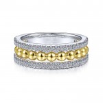 14K WHITE AND YELLOW GOLD THREE ROW BUJUKAN BEAD DIAMOND BAND