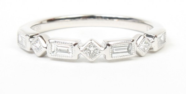 14K White Gold Princess And Baguette Diamond Band