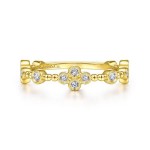 14K Yellow Gold .21Ctw Diamond Stackable Ring  With Quartrefoil Design