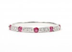 14K White Gold .03Ctw Diamond 1/5Ctw Ruby Stackable