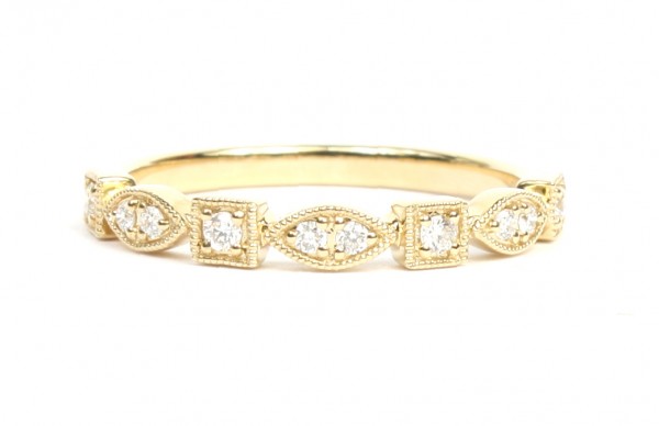14K YELLOW GOLD DIAMOND STACKABLE BAND WITH ALTERNATING SHAPES