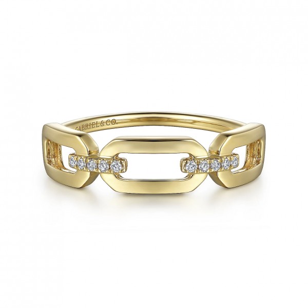 14K YELLOW GOLD DIAMOND LINK CHAIN RING