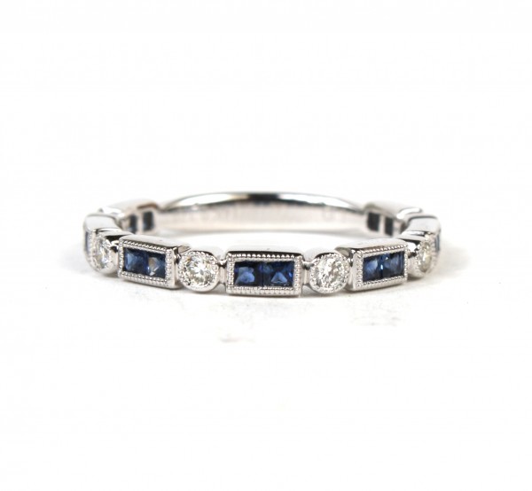 14K WHITE GOLD DIAMOND AND SAPPHIRE STACKABLE BAND