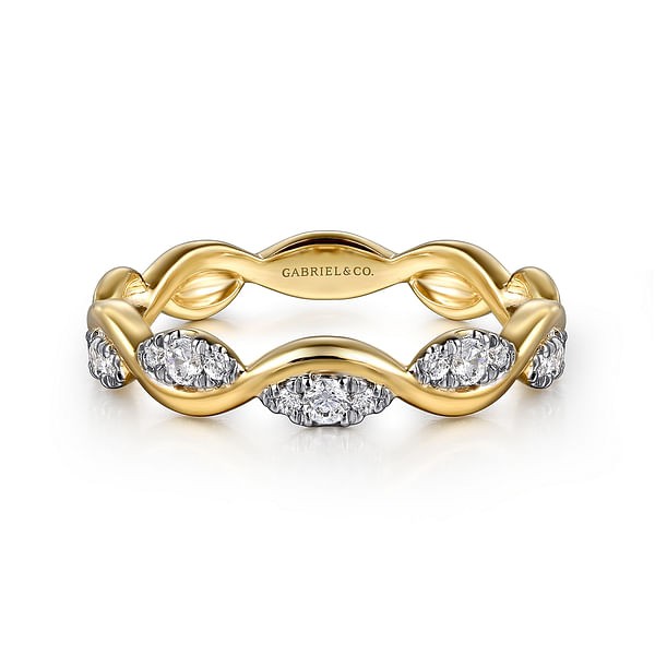 14K YELLOW GOLD TWISTED DIAMOND STACKABLE RING .20ctw