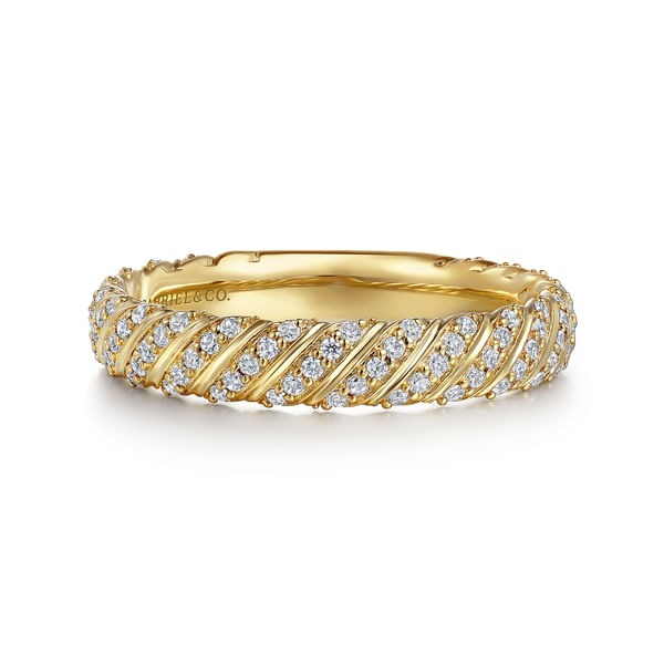14K YELLOW GOLD DIAMOND SWIRL STACKABLE BAND