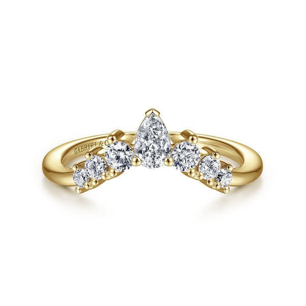 14K YELLOW GOLD PEAR & ROUND CURVED ANNIVERSARY BAND