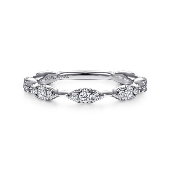 14K WHITE GOLD DIAMOND CLUSTER STATION STACKABLE RING