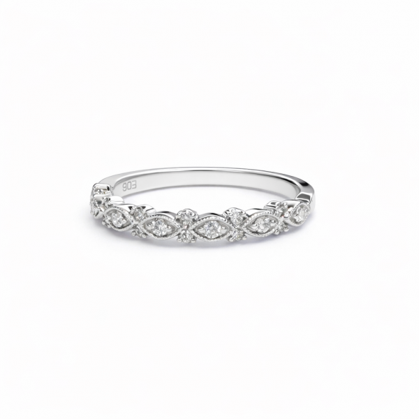 14K White Gold Diamond Stackable Band with Milgrain Beading