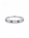 14K WHITE GOLD DIAMOND AND AMETHYST STACKABLE BAND