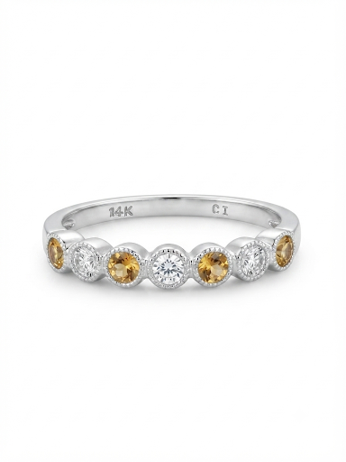 14K WHITE GOLD DIAMOND AND CITRINE STACKABLE BAND