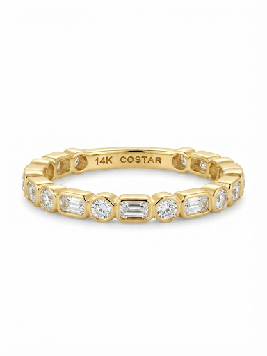 14K YELLOW GOLD DIAMOND EMERALD CUT STACKABLE RING