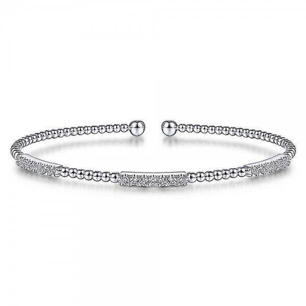 14K White Gold .46Ctw Diamond Bujukan Bead Cuff Bracelet