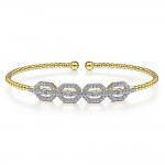 14K WHITE GOLD .60CTW DIAMOND BEAD CUFF BRACELET WITH PAVE DIAMOND LINKS