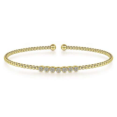 14K YELLOW GOLD .14CTW DIAMOND BUJUKAN BEAD CUFF BRACELET