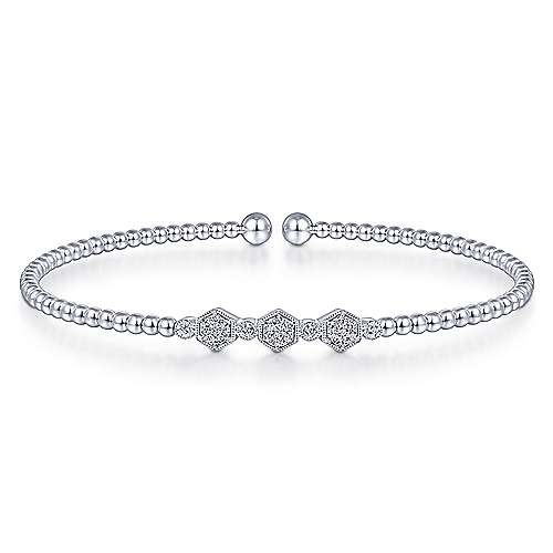 14K WHITE GOLD DIAMOND BUJUKAN BEAD CUFF BRACELET