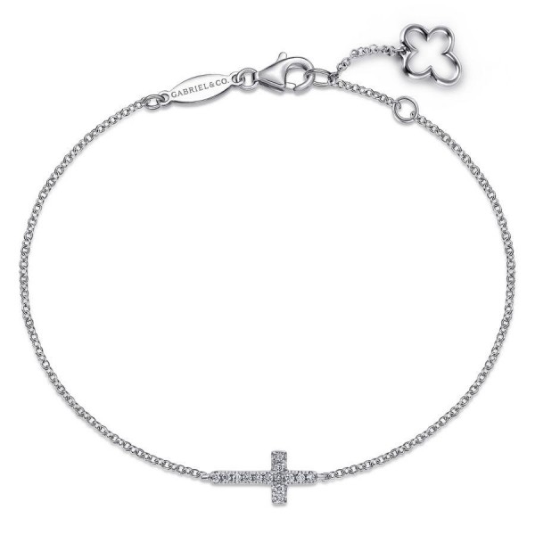 14K WHITE GOLD .07CTW DIAMOND CROSS CHAIN BRACELET