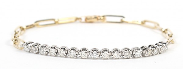 14K YELLOW AND WHITE GOLD PAPERCLIP CHAIN DIAMOND BRACELET