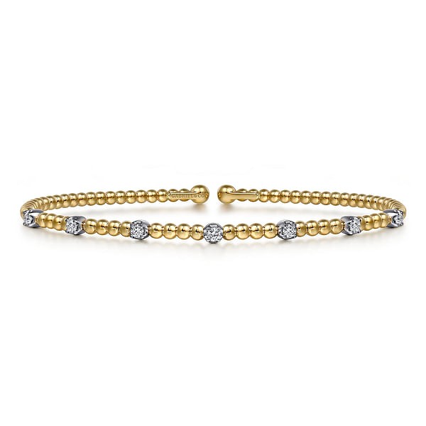 14K YELLOW AND WHITE GOLD .21CTW DIAMOND STATION BUJUKAN CUFF BRACELET